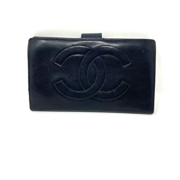 Vintage Chanel Black Lambskin CC Long Wallet – 90s, Authentic, Made In France - Picture 1 of 9